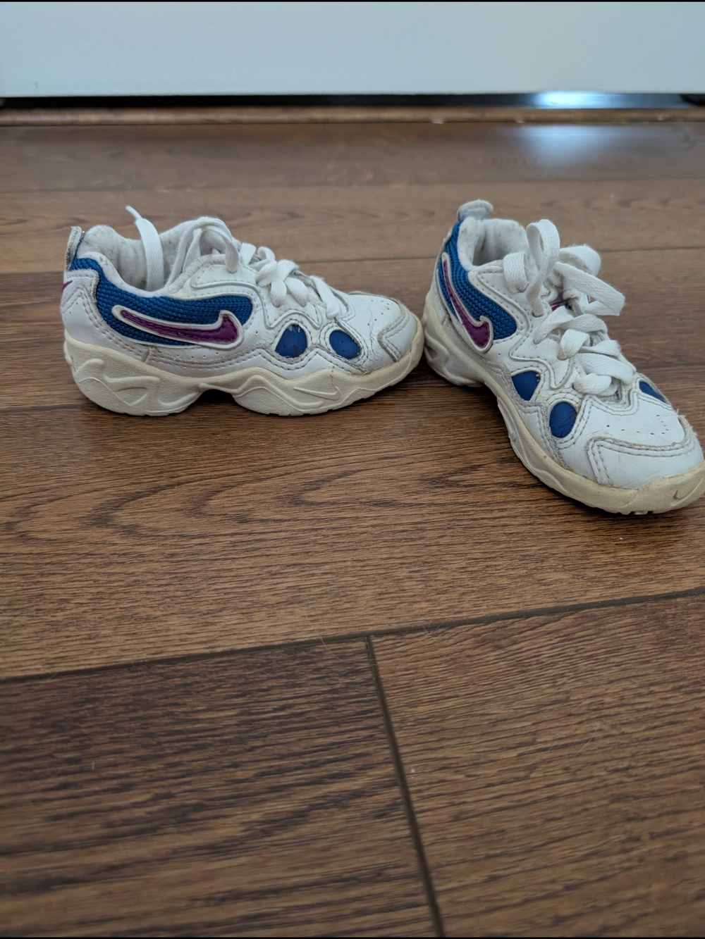 Vintage 90s Nike Kids White Sneakers with Blue & Purple Accents
